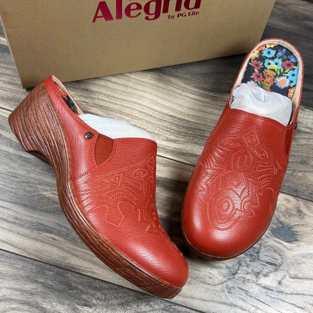 NIB Alegria 40 9.5-10 Leather Open Back Comfort Clog Rust Slip On Shoes